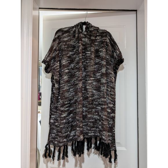 Baciano Boho Fringe Knit Cardigan Poncho Sweater Wrap Size S - Picture 2 of 6